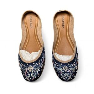 Fuchsia Women's Embellished Navy Flats